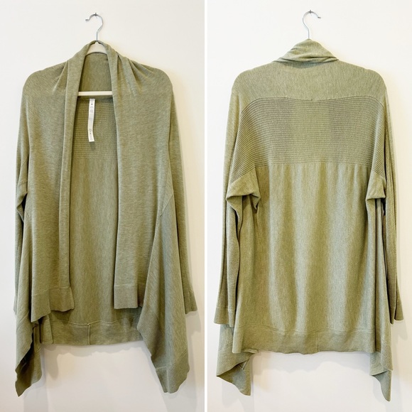 Lululemon Cashlu Knit Wrap Womens Rosemary Green Open Front Waterfall Size M/L - Picture 3 of 7